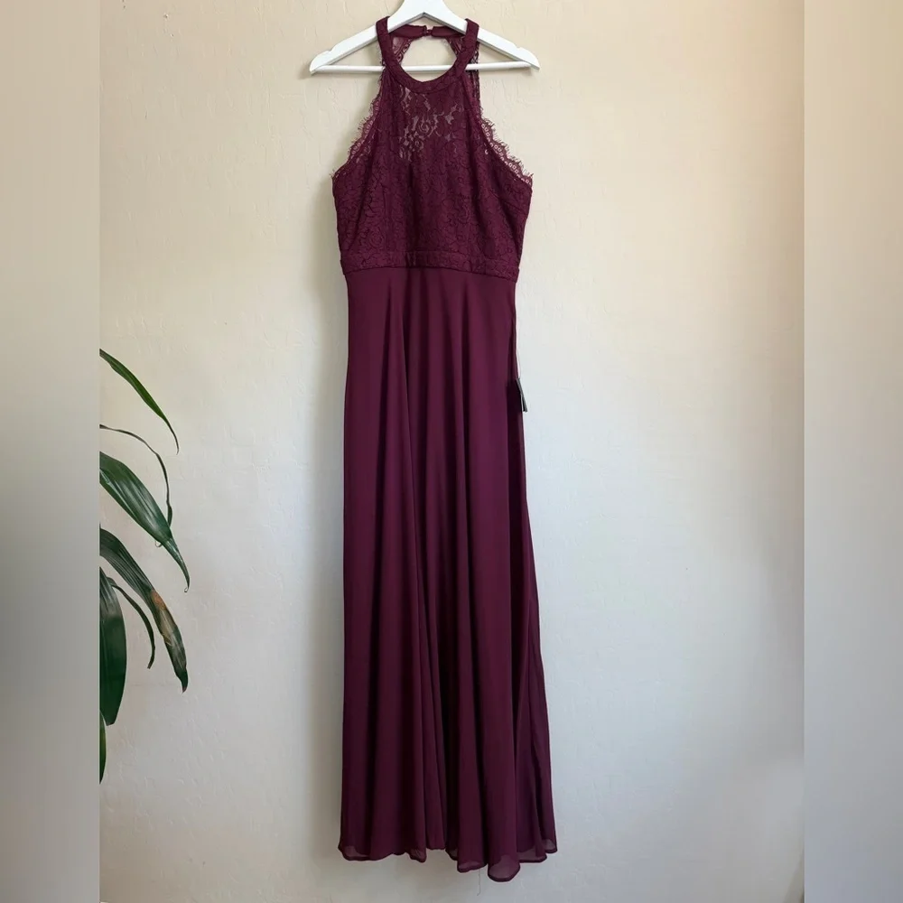 Lulu’s Dance All Evening Maxi Dress Lace Burgundy Halter Large Bridesmaid Prom - Picture 5 of 11